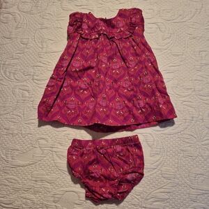 Tea Collection girls 3-6 months red pink white dress with diaper cover EUC